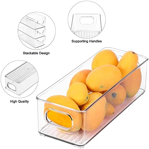 Stackable Plastic Food Storage Bin with Handles for Kitchen Pantry, Cabinet, Refrigerator, Freezer - Organizer for Fruit, Yogurt, Squeeze Pouches - BPA Free, 10" Long - 2 Pack – Clear - Image 3