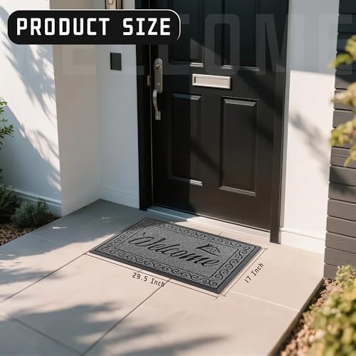 Yimobra Welcome Mat, Heavy Duty Sturdy Door Mats for Home Entrance Outdoor Indoor, Front Doormat for Outside Patio Floor Entry Porch Garage Office, Waterproof, Low Profile, 29.5x17, Black Grey - Image 3
