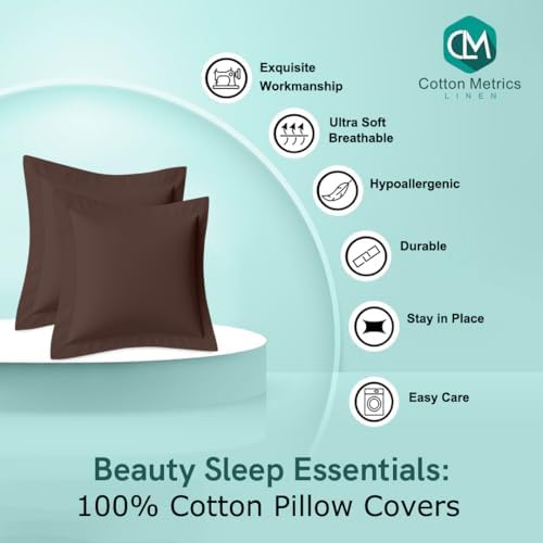 2 Pack Euro Pillow Shams 28x28 – 600 Thread Count 100% Organic Cotton Brown Square Pillow Covers with 2 Inch Flange, Soft & Smooth Premium Hotel-Quality Pillowcases Set of 2 - Image 2