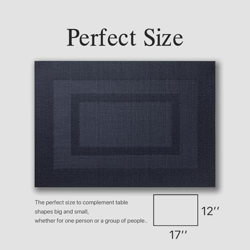 Placemats Set of 8 - Easy Clean Woven Vinyl Placemats for Dining Table, Indoor/Outdoor Place Mats, Washable PVC Table Mats（Black Cube） - Image 6
