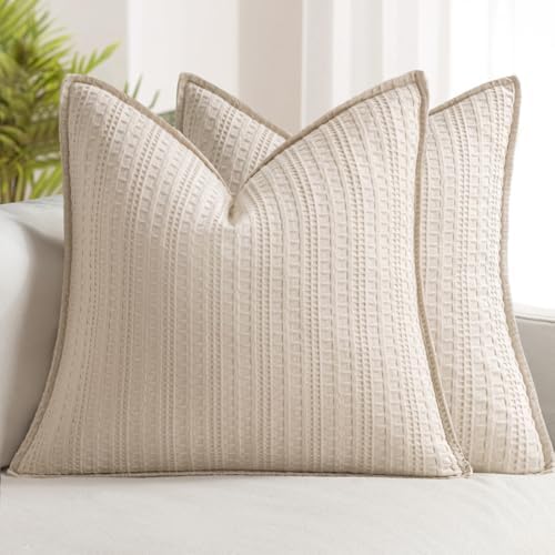 Decorative Waffle Throw Pillow Covers 18x18 Oatmeal 2 Pack by Woaboy