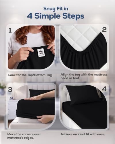 King Fitted Sheet, Ultra Soft Fits Up to 15 Inch Deep Pocket, Black - Image 4