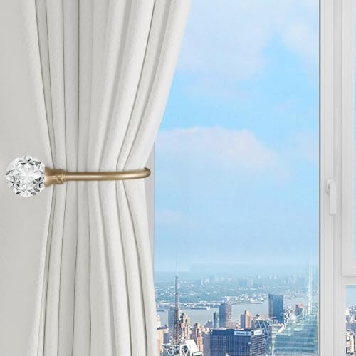 Groleca 2 x Heavy Duty U Shaped Metal Curtain Holdbacks Curtain Tiebacks with Clear Crystal Ball Pull Backs Curtain Holders for Drapes (Champagne Gold) - Image 3