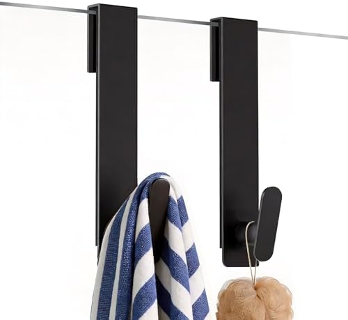 Shower Door Hooks 8 Inch,Extended Heavy Duty Shower Hooks for Towels,Over the Towel Hooks for Bathroom Frameless Glass Door (Black,2 Pack) by IMUMU