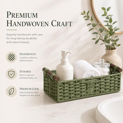 Sage Green Toilet Tank Basket, Back of Toilet Storage - Image 4