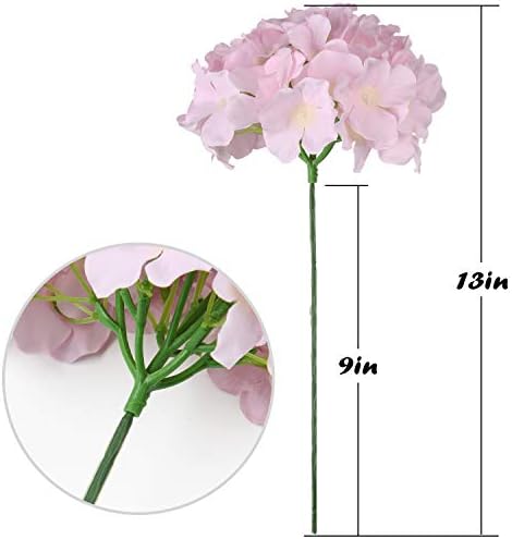 Silk Hydrangea Heads Artificial Flowers Heads with Stems for Home Wedding Decor,Pack of 10 (Pink) - Image 5