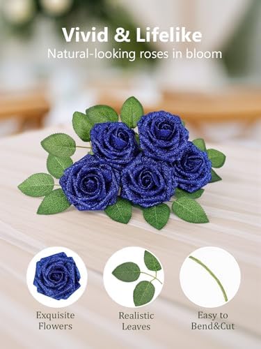 Artificial Roses Flowers Real Touch Fake Flower with Stem Decorations,25Pcs - Image 7