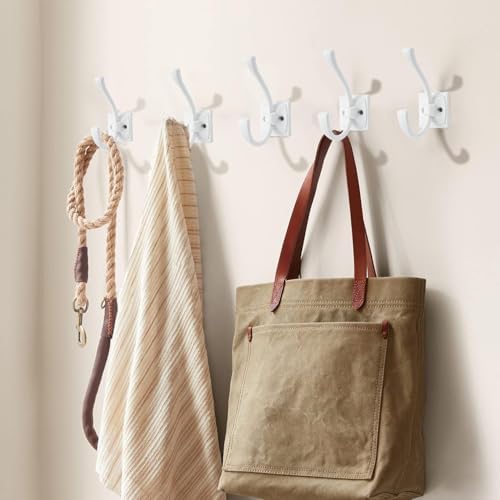 Large Wall Hooks 2 Pack White Coat Hooks Hardware Towel Hooks for Hanging Coats 4.35 Inch Double Robe Hooks Wall Mounted with Screws for Key, Towel, Bags, Cup, Hat - Image 4
