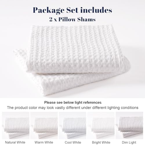 PHF Ultra Soft Waffle Pillow Shams Queen Size 20"x30", White, No Insert - Image 6