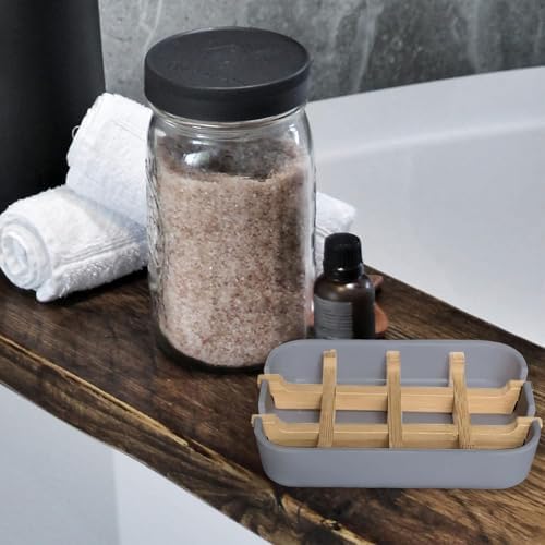 Aoheuo Modern Bamboo Fiber soap Holder and soap Dish Combination (Removable),5.12 Long by 3 Wide, 0.98 inches high, Used in Kitchens, bathrooms, and bar Sinks (Gray(2 Pack)) - Image 4