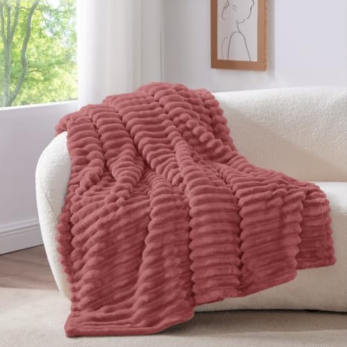 BEDELITE Ribbed Twin Blanket for Couch & Bed, Brick Dust, 60"x80" - Image 2
