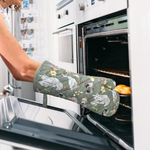 Oven Mitts Cotton Fashion Cute Teal Design 1pair Heat Resistant Oven Gloves Safe Cooking Baking Grilling Barbecue Machine Washable Pot Holders (Teal) - Image 4