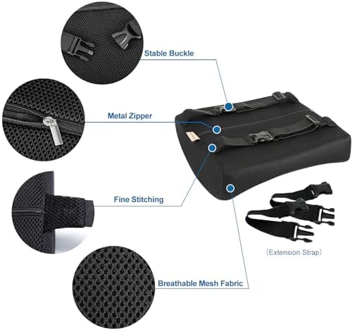 Lumbar Pillow for Chair and Car, Back Support for Office, Memory Foam Cushion with Mesh Cover - Black - Image 3