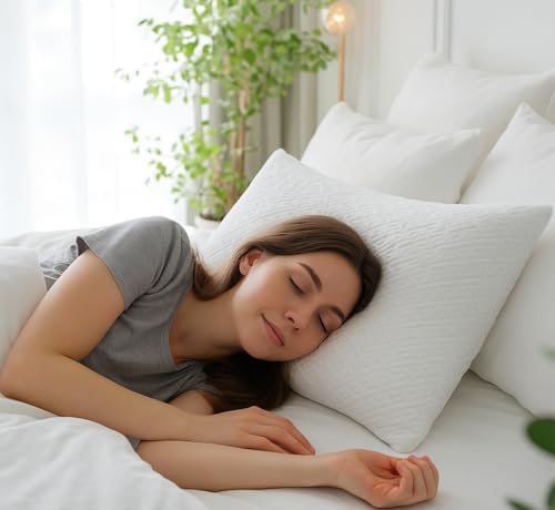 King Size Rayon Derived from Bamboo Pillows, Cooling Shredded Memory Foam Bed Pillow Sets for Side, Back, Stomach Sleepers, Adjustable, Washable Cover, King (Pack of 1) by Elif+Home+Goods