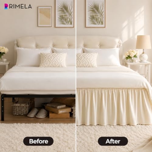 Wrap Around Bed Skirt Queen 15" Drop, Light Beige, Elastic Stay-Put Fit - Image 2