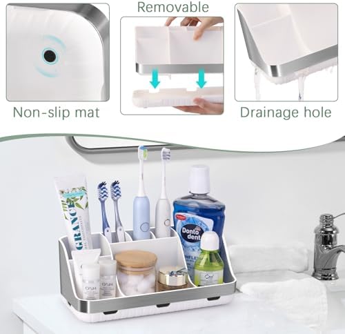 GFWARE Toothbrush Holders for Bathrooms Countertop Organizer - Kids Electric Toothbrush and Toothpaste Holder Detachable 7 Slots Tooth Brush Organization Bathroom Accessories Storage Vanity, Silver - Image 4