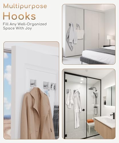 Aikzik 4 Pack Large Heavy Duty Wall Hooks - 26lb Max, Stainless Steel Adhesive Towel Hook, Shower Hooks for Hanging Towel, Coat, Robe, Wall Hook for Use in Bathroom, Kitchen and Door - Image 5