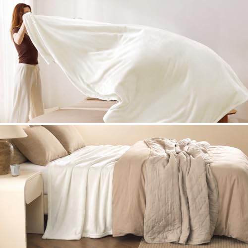 Bedsure GentleSoft Fleece Blankets Queen Size Cream - Birthday Gifts for Women Bed Blanket Soft Lightweight Plush Fuzzy Cozy Luxury Microfiber, Home Room Decor Gifts, 90x90 inches - Image 5