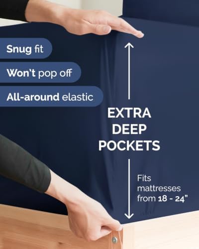 CGK Linens 2 Pack Extra Deep King Fitted Sheets - Navy Blue - Image 2
