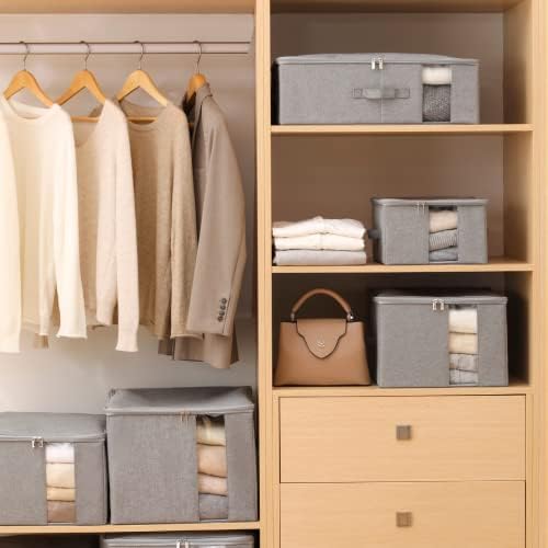 Under Bed Storage with Clear window/ 600D Sturdy Fabric, Underbed Storage Containers Bags for Clothes, Clothing, Blanket, Comforters Organizer (M（13.7x11x7in） for 8-10 T shirts, Light grey) - Image 2