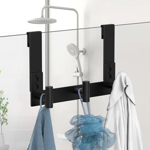 Extended Robe Door Hooks, Heavy Duty Stainless Steel Towel Hooks for Frameless Glass Shower Doors, Towel Hanger Rack, Shower Hooks for Bathroom (Black-3 Hooks, 1 Pack) by VINHOLD