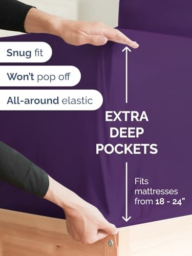 CGK Extra Deep Twin XL Single Fitted Sheet Only - Purple - Image 2