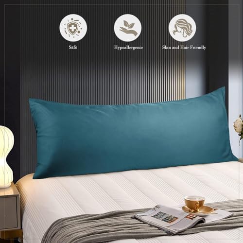 WishSmile Cooling Body Pillow Cover Pillowcase King Pillow Cases Set of 1,Hair and Skin Friendly,Teal,20x54 inches - Image 4
