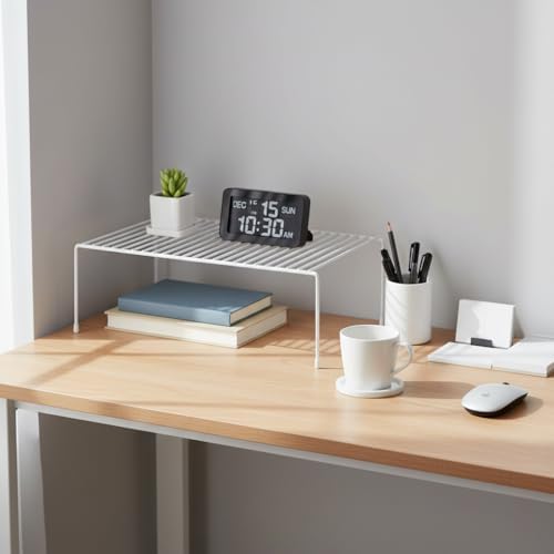 4-Pack Medium (13x8.5inch) Kitchen Organizer Rack, Kitchen Shelves for Spice Organization for Cabinet, Pantry Organizers and Storage, Spice Rack, Desk Organizer, White - Image 6