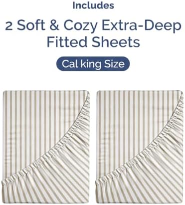 CGK Linens 2 Pack Extra Deep Cal King Fitted Sheets - Beige Stripes - Image 4