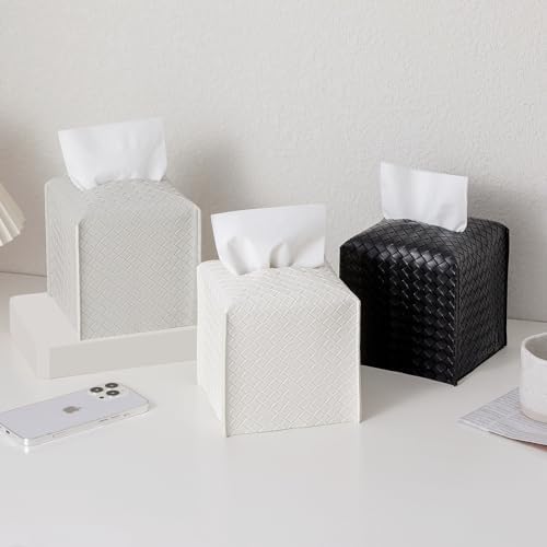 Tissue Box Cover PU Leather Tissue Holder Square Facial Tissue Case Facial Paper Organizer Dispenser for Bathroom, Vanity Countertop, Tabletop, Car, Black - Image 6