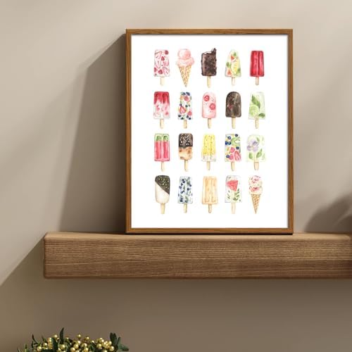 uniro Watercolor Ice Cream Wall Art Vintage Ice Cream Art Prints Colourful Fruit IceCream Wall Art Painting Farmhouse Home Kitchen Canvas Wall Decor Nursery WallArt-8x10 '' Unframe - Image 2