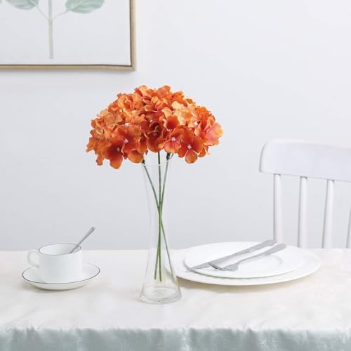 Fake Orange Hydrangea Artificial Flowers - Faux Silk Hydrangeas Flowers Heads with Stems Real Touch for Home Wedding Party Table Decor(Orange,Pack of 10) - Image 5