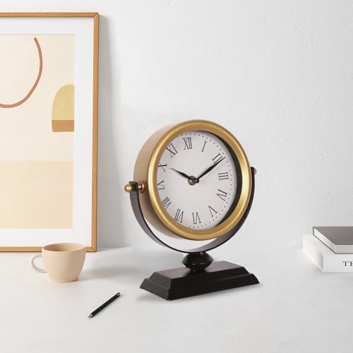Vintage Table Clock Silent Mantel Gold Analog 8.3×9.1in - Image 3