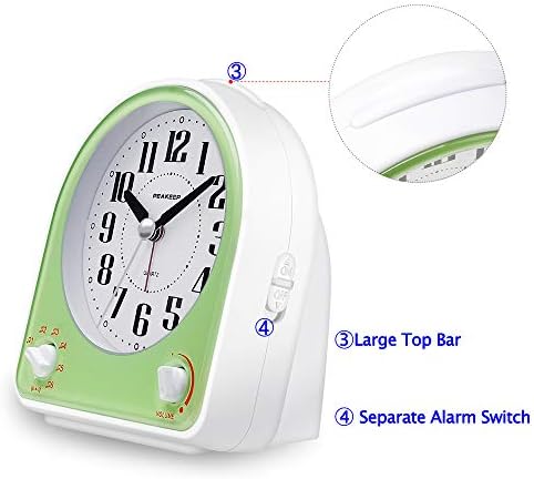 Peakeep Analog Alarm Clock Non-Ticking Silent, 7 Wake-up Sounds - Image 3