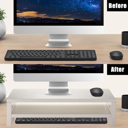 2 Tiers Monitor Stand 16.7” Computer Monitor Riser White, Wooden Monitor Riser for PC Screen/Printer Desktop Organization - Image 5