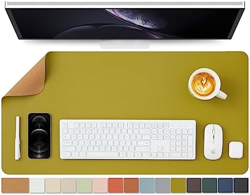 Cork Desk Mat - Dual-Sided Desk Pad for Office and Home - Desk Organization and Accessories - Ideal for Large Mouse Pad and Desk Mats on Top of Desks(Olive Green,80cmx 40cm) by HOMIEAZICOZI
