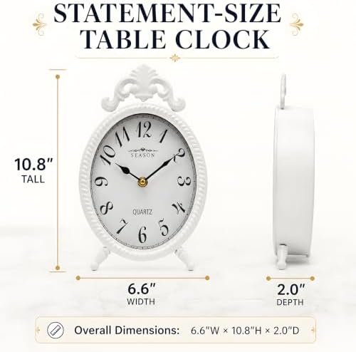 French Style White Table Clock, 10.8-Inch Silent Mantel & Wall Clock - Image 2