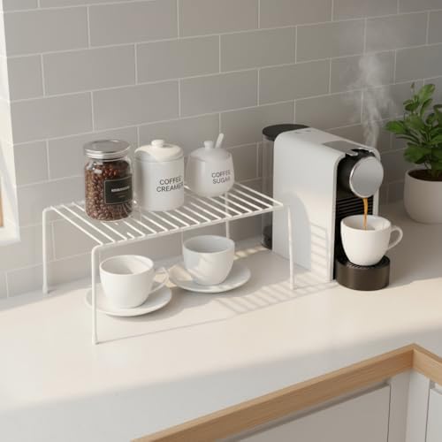 4-Pack Medium (13x8.5inch) Kitchen Organizer Rack, Kitchen Shelves for Spice Organization for Cabinet, Pantry Organizers and Storage, Spice Rack, Desk Organizer, White - Image 4
