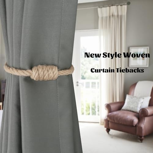 BEL AVENIR Magnetic Jute Curtain Tiebacks 4 Pack Hand-Woven Curtain Ties - Image 6
