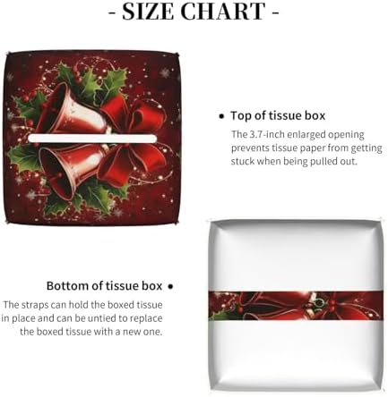 Christmas Holly Red Bell Tissue Box Cover Square Leather Tissue Case Holder Facial Paper Organizer Decorative for Tabletop Night Stands Desk Bathroom Kitchen Car Office Home Decor - Image 5