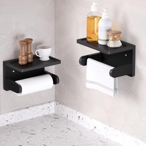 VERTORGAN 2 Pack Bamboo Toilet Paper Holder with Phone Shelf(Black) - Image 5