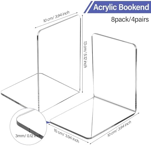 Yulejo 8 Pcs Clear Acrylic Book Ends for Shelves Heavy Duty L Shaped - Image 2