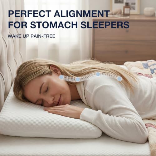 Thin Memory Foam Pillow for Stomach Sleepers - King 1.75 inch Inch Low Profile Flat Pillows for Sleeping, Slim Odorless Foam Pillow and Case with 37% Rayon derived from Bamboo, Standard Size - Image 2