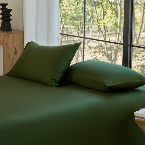 DOZ by SIJO Pillowcase Set, 100% Viscose derived from Organically Grown Bamboo, Buttery Soft, Silky, Breathable, Cooling, Oeko-TEX, High GSM, 2-Pack, Envelope Closure (King, Forest) by DOZ