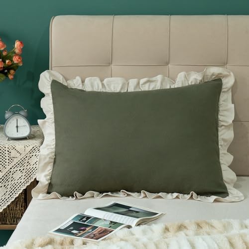 GLORY SEASON Pillow Shams Set of 2 Pure Cotton Champray Ruffled Edge,Thick and Solid Washed Dobby Heavy Fabric (King 20x36 inches) - Image 4