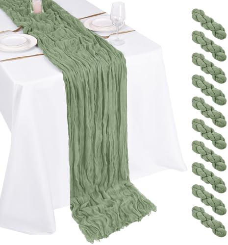 10 Pack Sage Green Cheesecloth Table Runner 17x108 Inch Boho Gauze Cheese Cloth Table Runners for Wedding Party Baby Shower Birthday Home Decor by Unknown