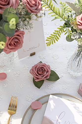 Floroom Artificial Flowers 50pcs Real Looking Dusty Rose Foam Fake Roses with Stems for DIY Wedding Bouquets Bridal Shower Centerpieces Floral Arrangements Party Tables Home Decorations - Image 3