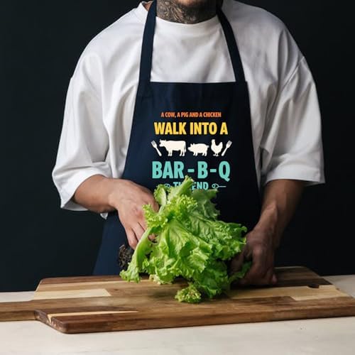 Funny Aprons for Men with Pockets, Mens Apron for Cooking Grilling BBQ, Dad Gifts for Husband Birthday Fathers Day - Image 4