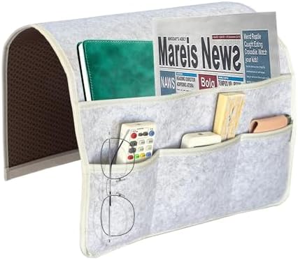 Sofa Armrest Caddy, Armchair Caddy for Recliner, Couch Organizer, Bedside Organizer, Remote Holder with Silicone Non-slip Design,4 Pockets for Magazine, Notepad,Phone, Ipad, Glasses (Light Grey-1) by KAKKOII