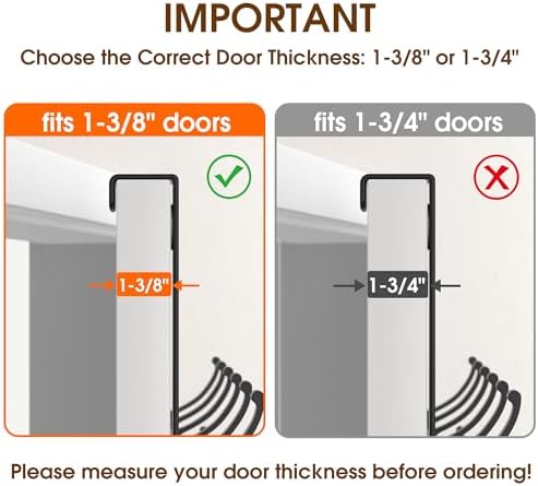 KitchLife Over The Door Hooks Hanger with 7 inches Extended Arms, Fits 1-3/8" Doors, F18U, Bathroom Towel Rack Organization, Thickened 6-Double Hook, Matte Black - Image 2